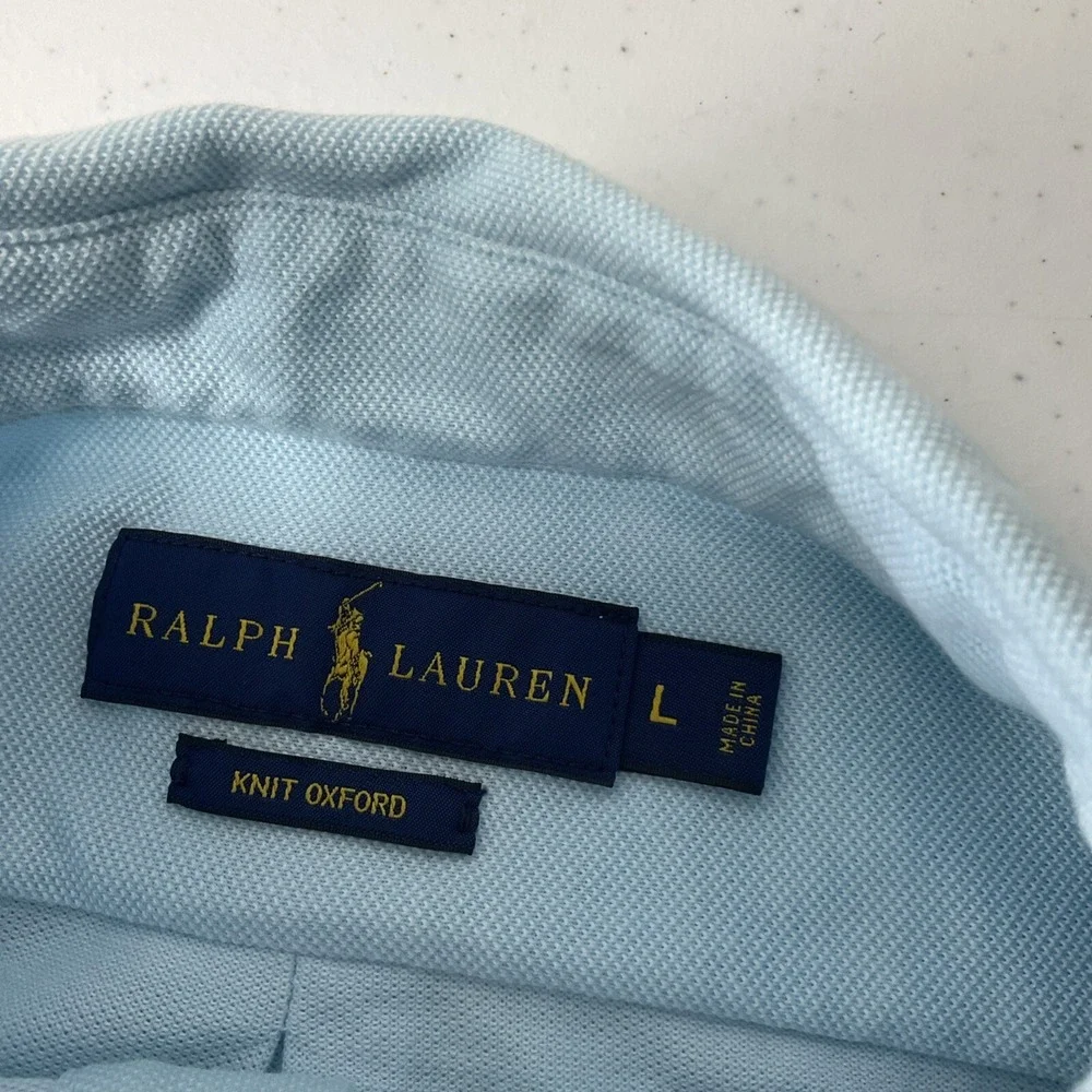 Polo‎ Ralph Lauren Shirt Knit Oxford Embroidered Marlin Fish Logo Short Sleeve L